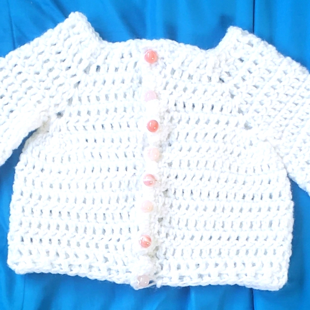 Beautiful Newborn white sweater, beanie, earwarmer headband and booties set.